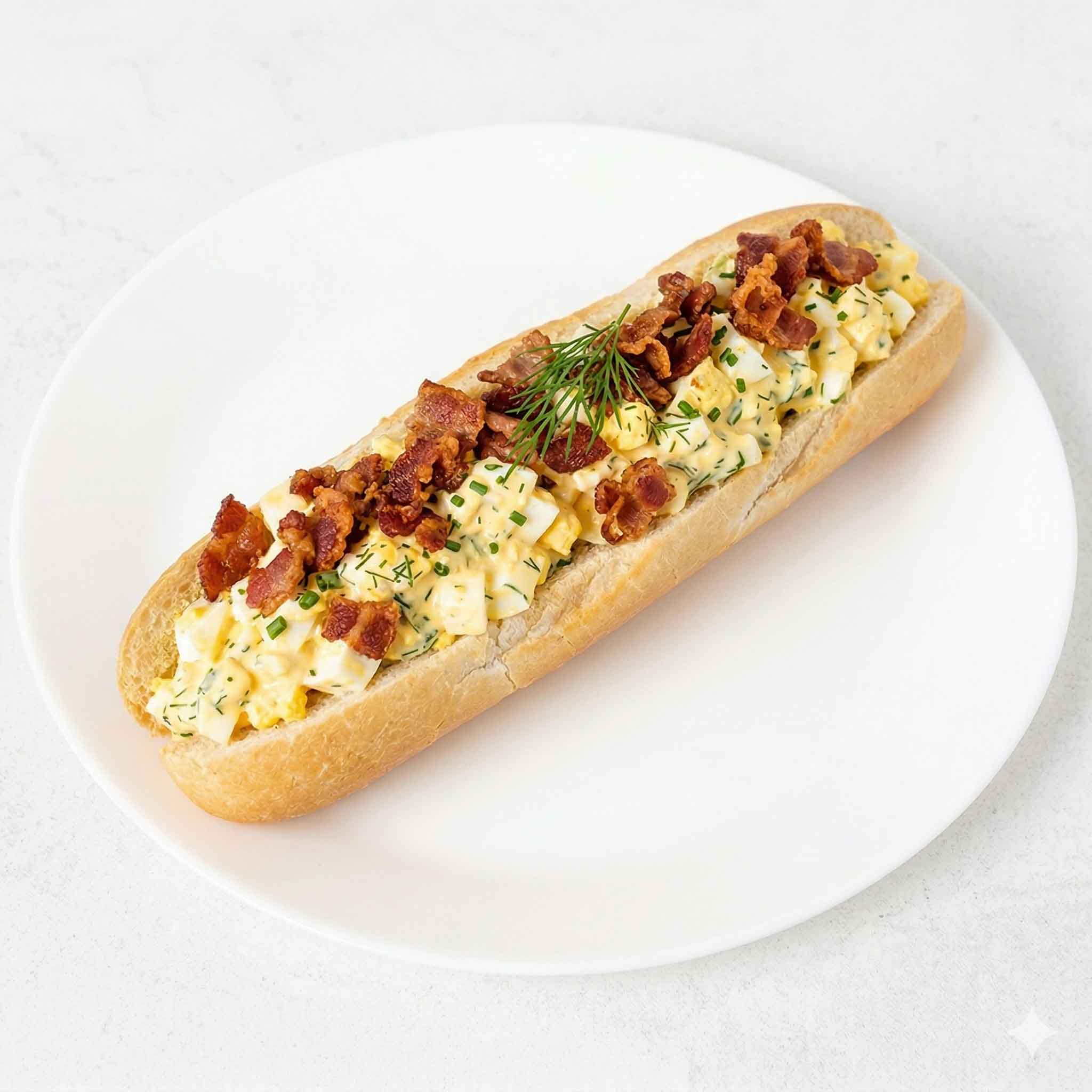 Eggesalat-baguette med bacon
